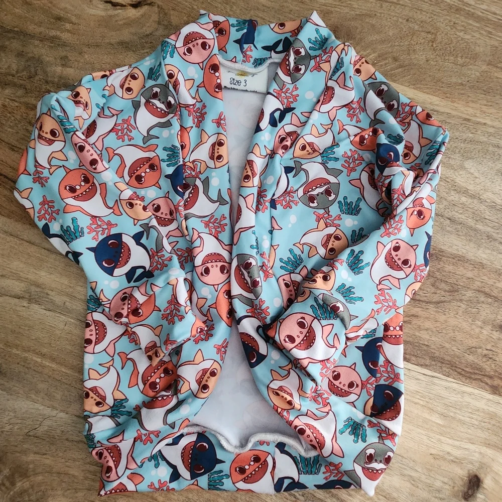 Kids Baby Shark Cardigan Shrug Long Sleeve Top Size 3
